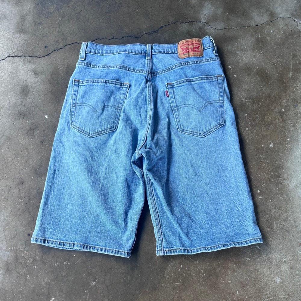 Levi's 569 Denim Shorts Mens 34 Blue Excellent Loose Fit Light Wash Jean